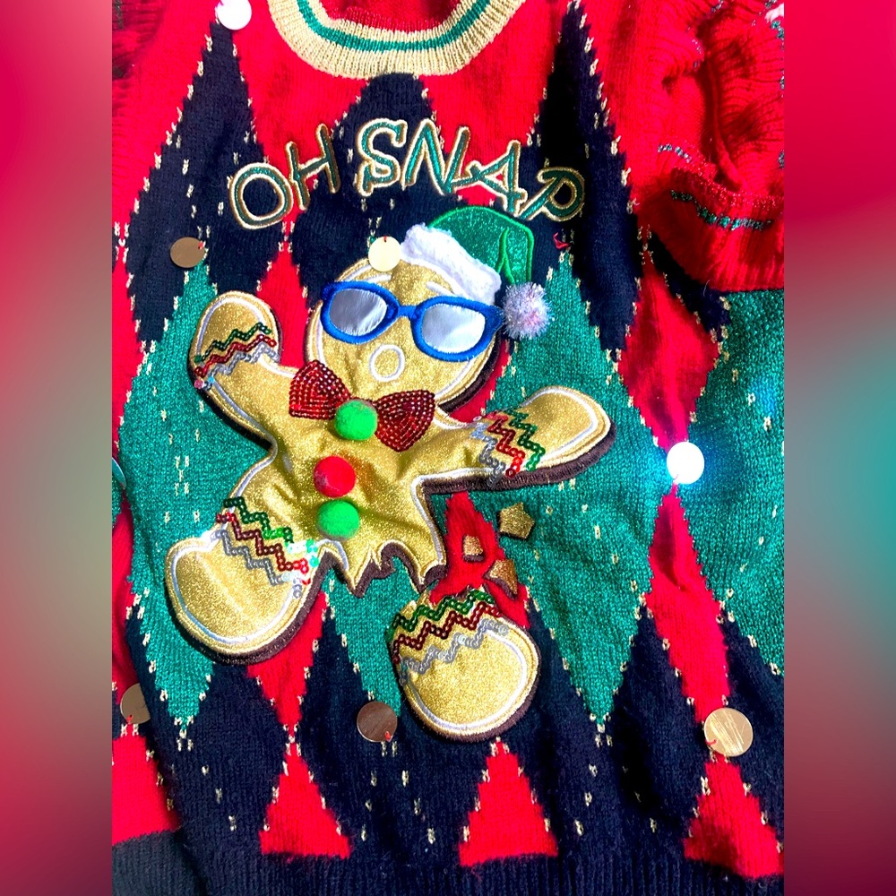 99 James Street Ugly Christmas Sweater, 'Oh Snap', Women's Large